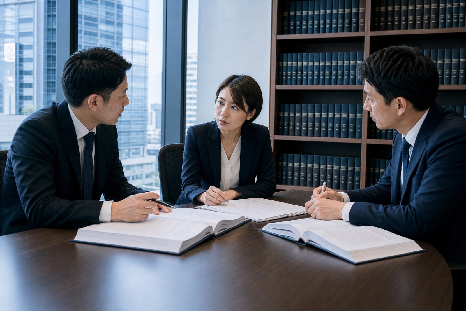 A professional meeting around proposals in a conference room