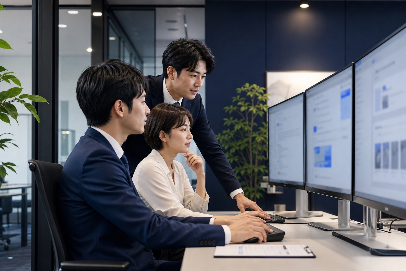 Staff using a private AI system inside a secure office